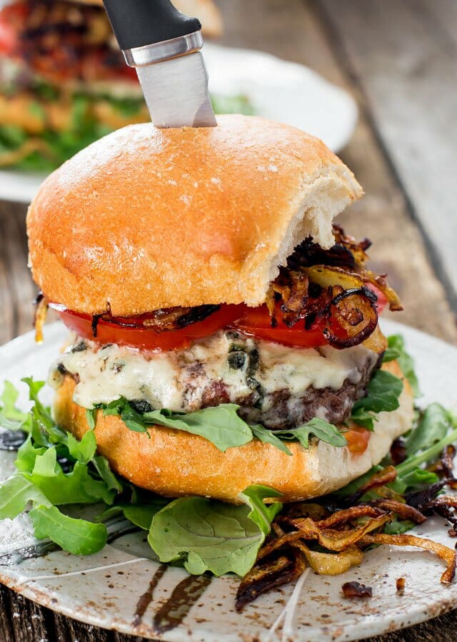 Blue Cheese and fried onion burgers