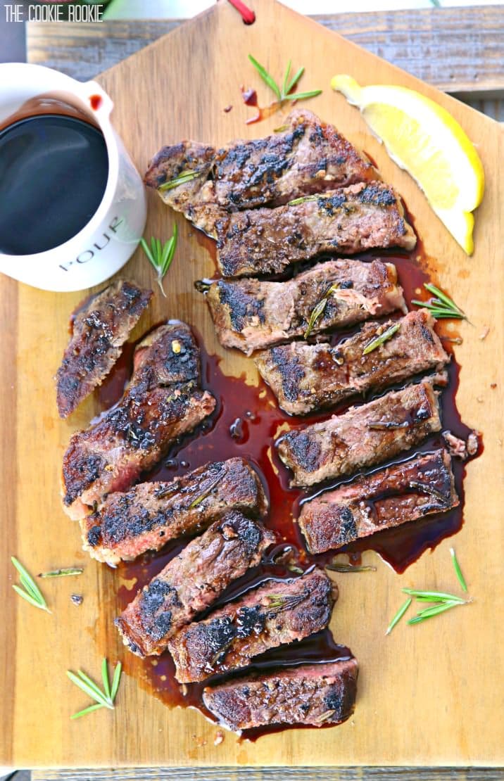 Seared New York Strip Steak with Red Wine Balsamic Reduction