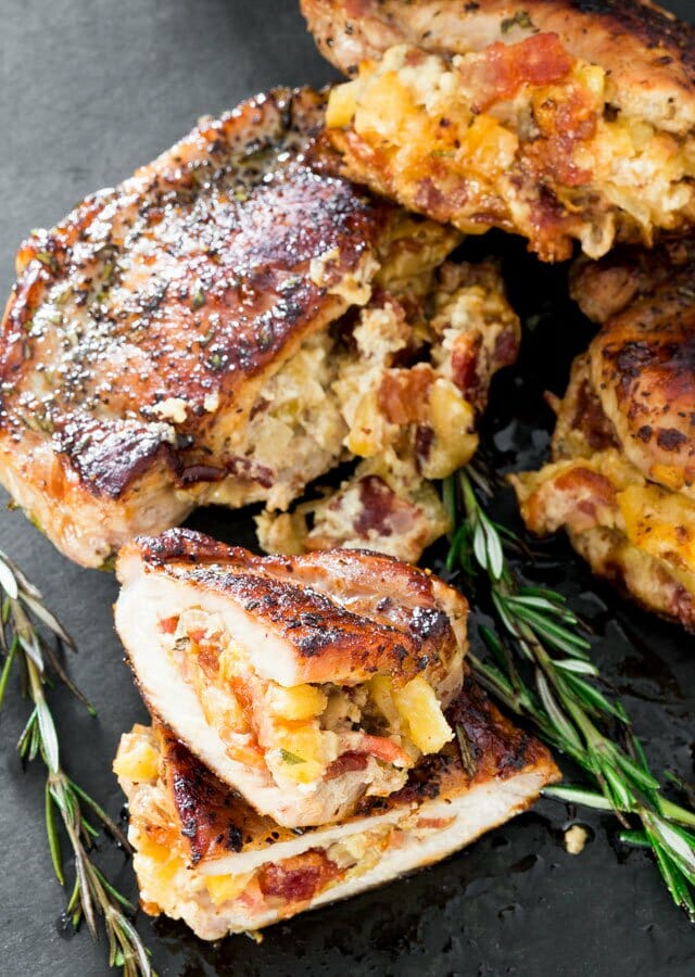 Apple Bacon and Blue Cheese Stuffed Pork Chops